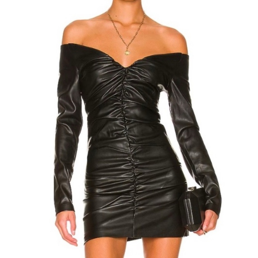 Bardot Black Faux Leather Off-Shoulder Dress Womens size S/4